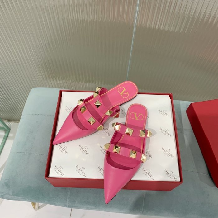 Valentino Women Shoes Mule Flip Flop Sandals ROMAN STUD FLAT MULE IN CALFSKIN with Original Box Luxury Brand
