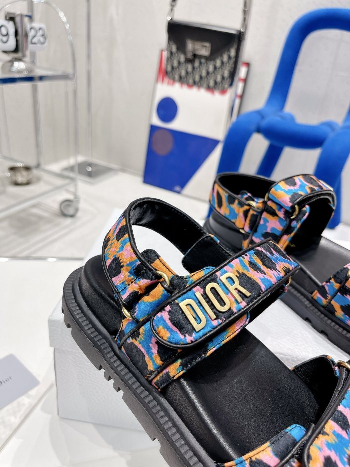 Dior Women Shoes Sandals Luxury Brand DIORACT SANDAL Blue Multicolor Mizza Printed Silk with Original Box KCQ549MZS_S57P