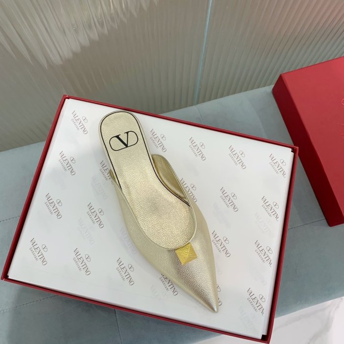 Valentino Women Shoes Mule Flip Flop Sandals ROMAN STUD FLAT MULE IN CALFSKIN with Original Box Luxury Brand