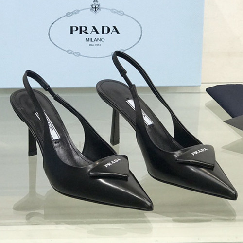 Prada Womens Shoes Brushed leather slingback pumps Luxury Brand Design 1I565M_055_F0002_F_B090 with Original Box 9cm Heel