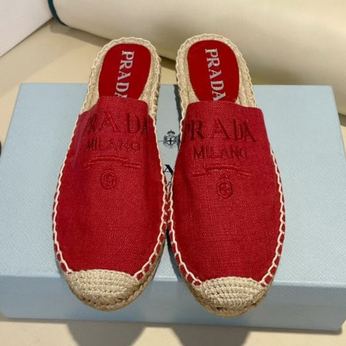 Prada Womens Shoes Casual Luxury Brand Breathable Hemp espadrilles Shoes Sandals Slippers with Original Box