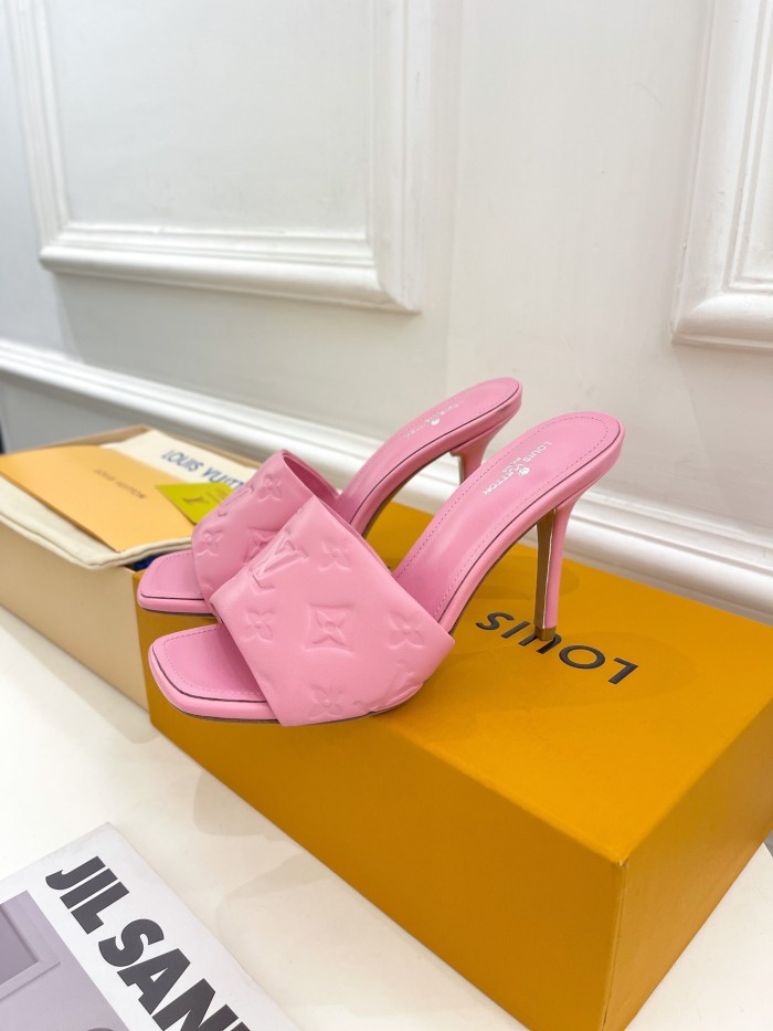 Louis Vuitton Womens Shoes Sandals Slippers Luxury Brand REVIVAL MULE 1A9PH9 Monogram-embossed lambskin with Original Box 9.5cm Heel