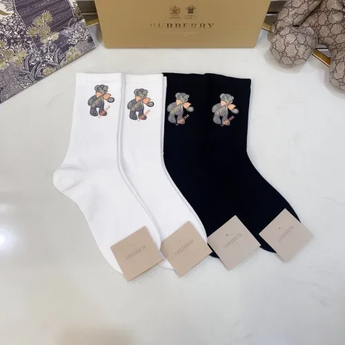 Burberry Socks 4 Pairs with Original Box Luxury Brand Breathable Burberry Sock