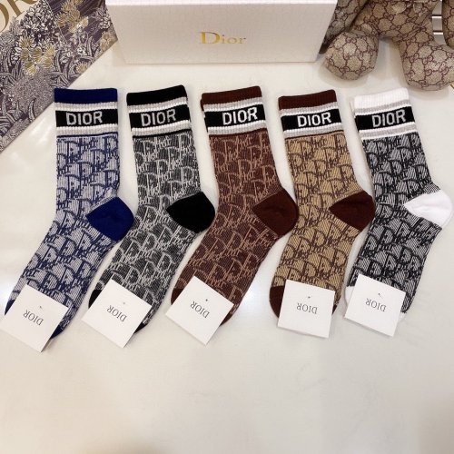 Dior Socks 5 Pairs with Original Box Luxury Brand Breathable Dior Sock