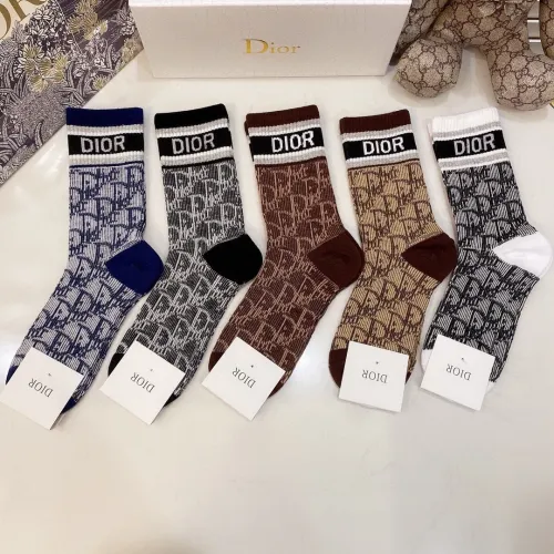 Dior Socks 5 Pairs with Original Box Luxury Brand Breathable Dior Sock