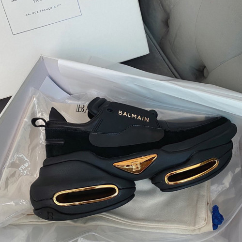 Balmain Women Shoes Sneakers Luxury Brand Black Leather And Suede Bbold Low-Top Sneakers TN0C496LSLD0PA