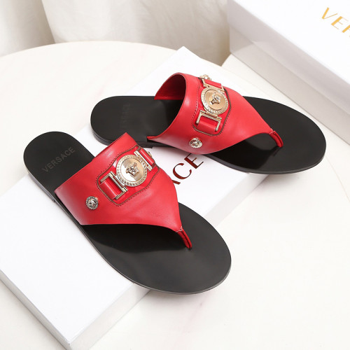 Versace Brand Mens Womens Sandals Shoes Slippers Leather Big Size LA MEDUSA LEATHER SLIPPERS Design Luxury Brand Sandals for Women