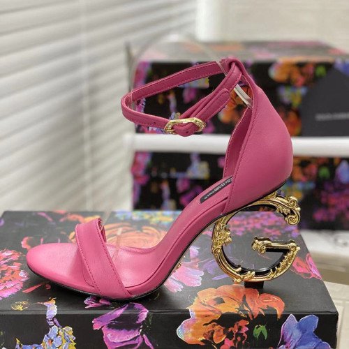 Dolce & Gabbana Womens Shoes Nappa Leather Sandals with Baroque DG Heel 9cm