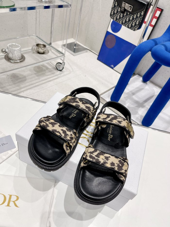 Dior Women Shoes Sandals Luxury Brand DIORACT SANDAL Multicolor Printed Silk with Original Box KCQ549MZS_S57P
