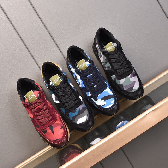 Valentino Men Shoes Fashion Design Luxury Brand ROCKRUNNER CAMOUFLAGE LAMINATED STUDDED SNEAKER with Original Box