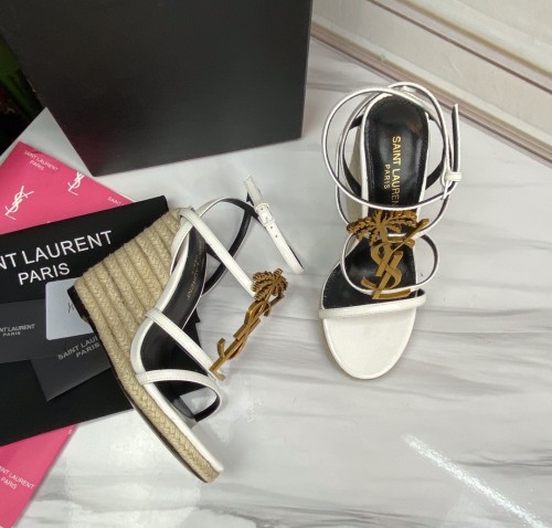 Yves Saint Laurent YSL Women Shoes Sandals Luxury Brand TRIBUTE ESPADRILLES WEDGE IN SMOOTH LEATHER with Original Box