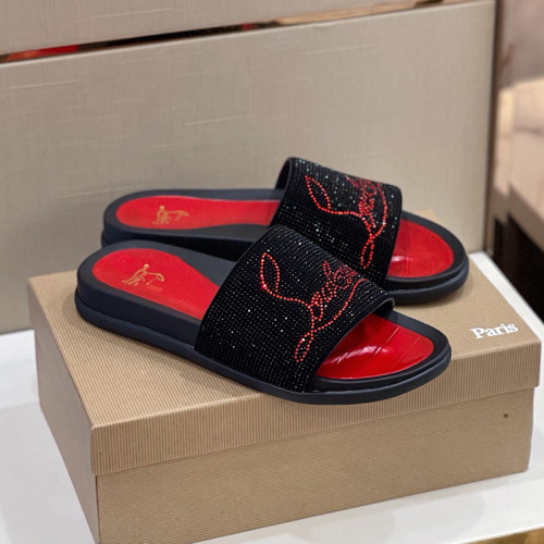 Christian Louboutin CL Men Shoes Slippers Luxury Brand Red Botton Mens Slides with Original Box