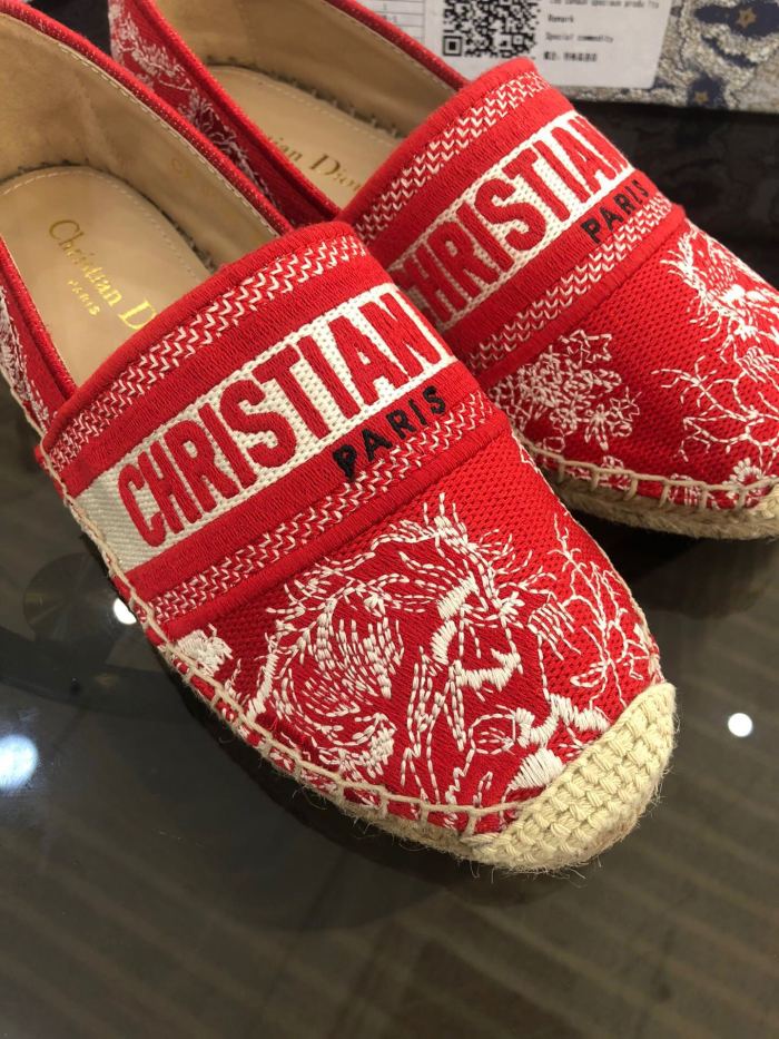 Dior Womens Shoes DIOR GRANVILLE ESPADRILLE Red Toile de Jouy Reverse Embroidered Cotton with Original Box KDB578TJE_S37W