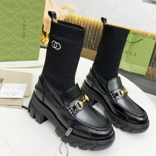 Gucci Women Shoes Boots Luxury Brand Fashion Leather ankle boot with Sylvie Web