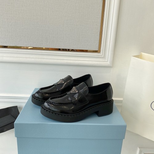 Prada Women Shoes Casual Design Luxury Brand Monolith pointy brushed leather loafers 1D663M_055_F0009_F_055 with Original Box