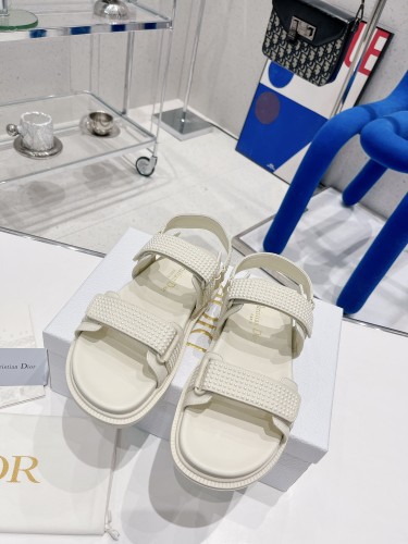 Dior Women Shoes Sandals Luxury Brand DIORACT SANDAL White Technical Fabric with White Resin Pearls with Original Box KCQ567NNP_S66W