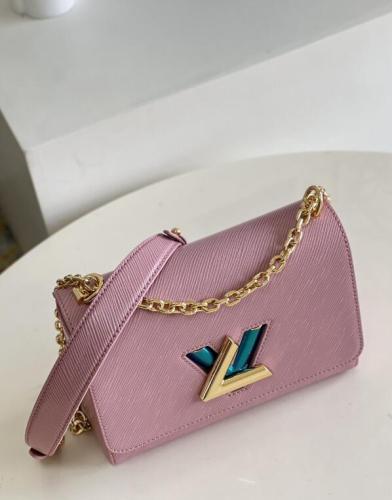 Louis Vuitton Womens Bags Shoulder Messenger Bags Luxury Brand TWIST MM Pink Epi grained cowhide leather M20680 with Original Box