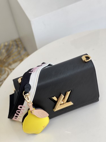 Louis Vuitton Womens Bags Shoulder Messenger Bags Luxury Brand TWIST MM Black Epi grained cowhide leather M20680 with Original Box
