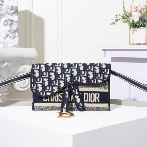Dior Womens Bags Luxury Brand Shoulder Messenger Bags for Women SLIM SADDLE POUCH Blue Dior Oblique Jacquard S5647CRIW_M928