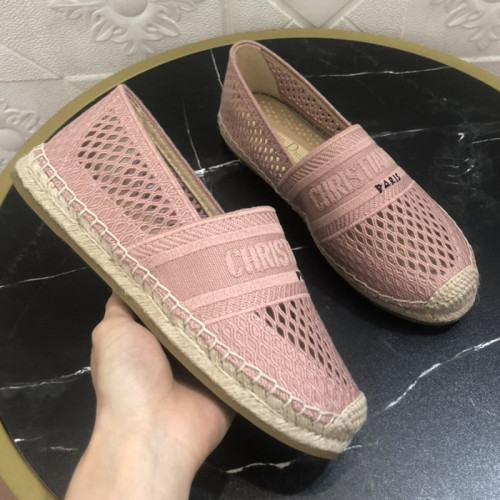 Dior Women Shoes Luxury Brand Design Dior Espadrille Nude Mesh Embroidery Womens Shoes with Original Box