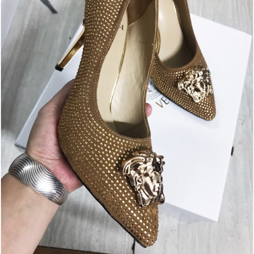Versace Brand Womens Sandals Shoes Leather Big Size LA MEDUSA PATENT SAFETY PIN LEATHER PUMPS High Heel Design Luxury Brand Sandals for Women