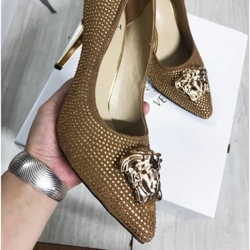 Versace Brand Womens Sandals Shoes Leather Big Size LA MEDUSA PATENT SAFETY PIN LEATHER PUMPS High Heel Design Luxury Brand Sandals for Women