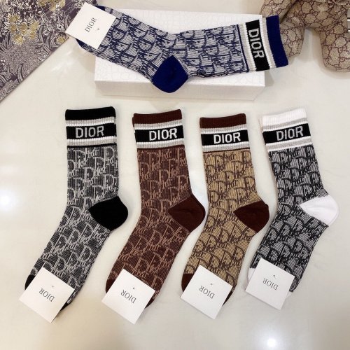 Dior Socks 5 Pairs with Original Box Luxury Brand Breathable Dior Sock
