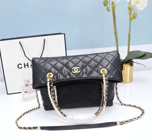 Chanel Womens Bags Luxury Brand Chanel Shopping Bag Calfskin, Crystal Pearls & Gold-Tone Metal Black AS2213 B04443 94305