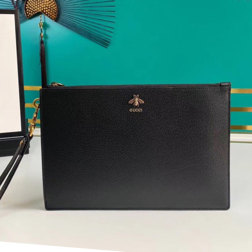 Gucci Mens Bags Clutch Pouch Luxury Brand Animalier leather pouch in black leather with Original Box 523684 DJ20T 1000