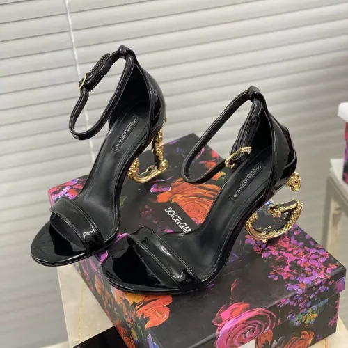 Dolce & Gabbana Womens Shoes Polished Calfskin Sandals with DG Baroque Heel 9cm