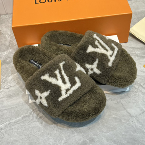 Louis Vuitton Womens Shoes Slide Slippers for Winter Wool Fabric Luxury Brand Designer PASEO FLAT COMFORT MULE with Original Box