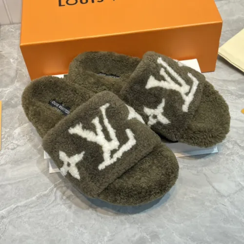 Louis Vuitton Womens Shoes Slide Slippers for Winter Wool Fabric Luxury Brand Designer PASEO FLAT COMFORT MULE with Original Box