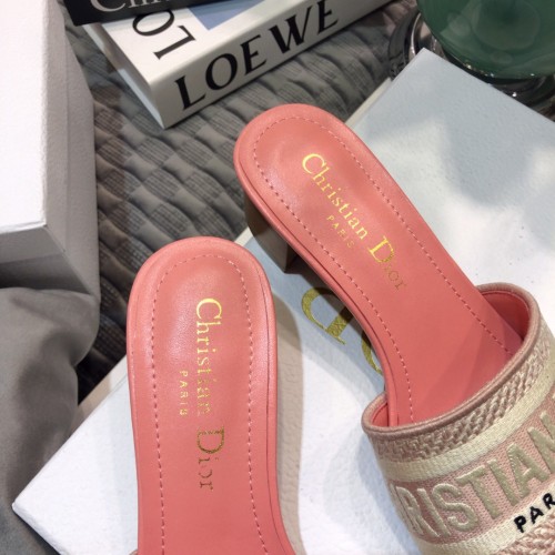 Dior Women Shoes DWAY HEELED SLIDE Embroidered Cotton Luxury Brand Womens Sandals Slippers with Original Box KCQ244ERC_S56B