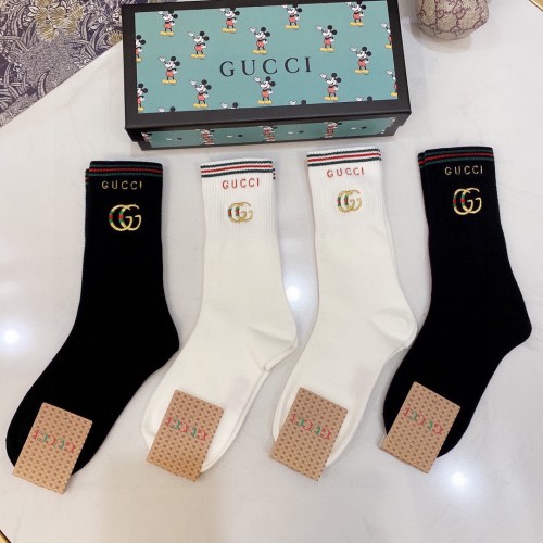 Gucci Socks 4 Pairs with Original Box Luxury Brand Breathable Gucci Sock