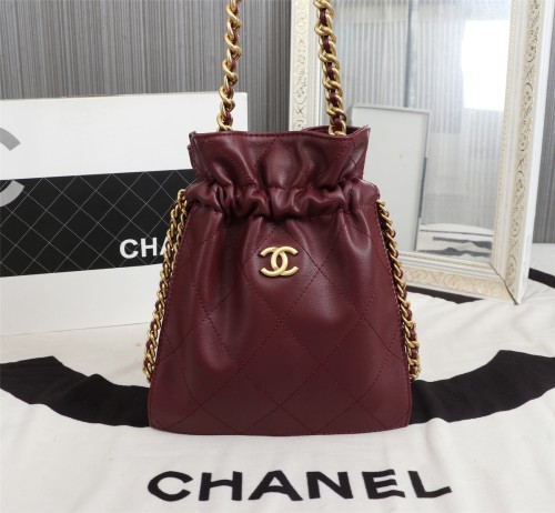 Chanel Womens Bags Drawstring Backpack shopping bag Shiny Lambskin & Gold-Tone Metal Purple