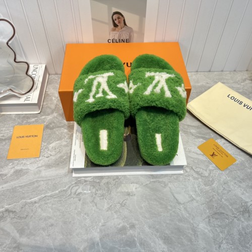 Louis Vuitton Womens Shoes Slide Slippers for Winter Wool Fabric Luxury Brand Designer PASEO FLAT COMFORT MULE with Original Box