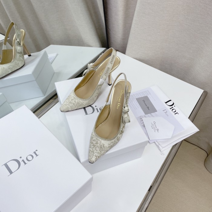 Dior Women Shoes Pumps Luxury Design Fashion Type High Heel Shoes for Wedding Style J'ADIOR SLINGBACK PUMP Cotton Embroidery with Micro Houndstooth Motif with Original Box