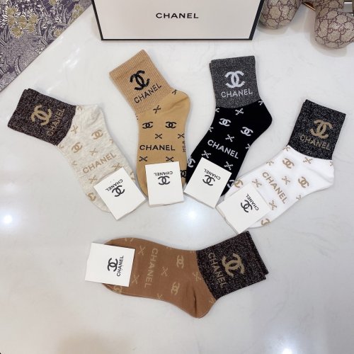 Chanel Socks 5 Pairs with Original Box Luxury Brand Breathable Chanel Sock