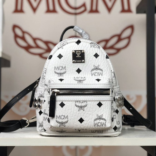 MCM Women Bags Backpacks Luxury Brand Stark Backpack in Geo Laurel Visetos with Original Box