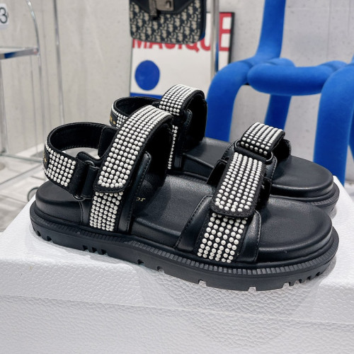 Dior Women Shoes Sandals Luxury Brand DIORACT SANDAL Black Technical Fabric and White Resin Pearls with Original Box KCQ567NNP_S55X