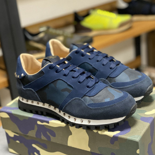 Valentino Men Shoes Fashion Design Luxury Brand ROCKRUNNER CAMOUFLAGE LAMINATED STUDDED SNEAKER with Original Box