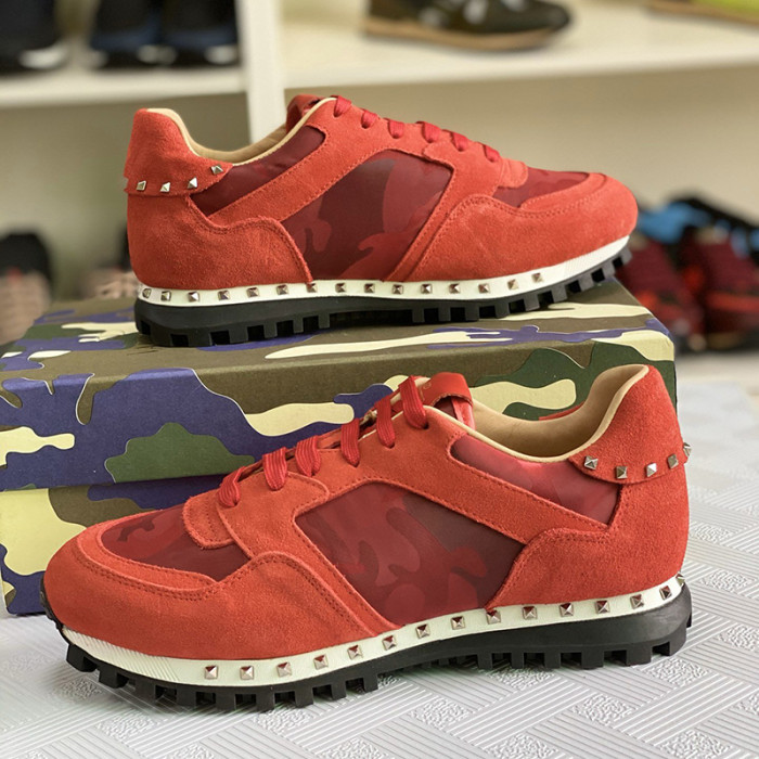 Valentino Men Shoes Fashion Design Luxury Brand ROCKRUNNER CAMOUFLAGE LAMINATED STUDDED SNEAKER with Original Box