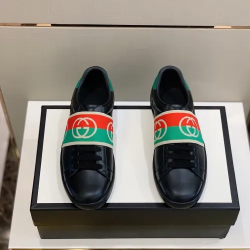Gucci Womens Shoes Fashion Sneakers Luxury Brand Women's Ace sneaker with elastic Web in Black Leather with Original Box
