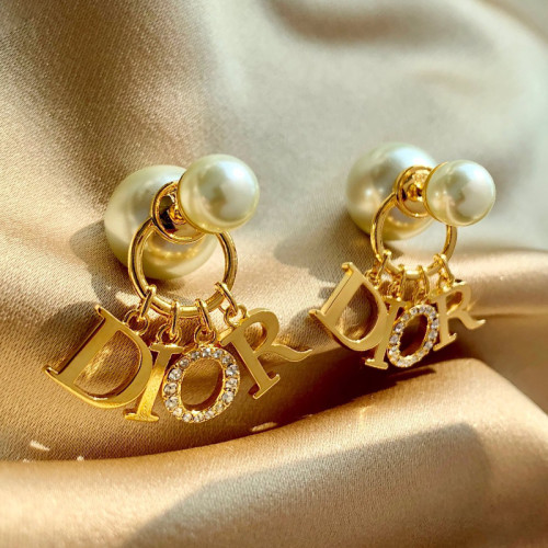 Dior Luxury Womens Earrings DIOR TRIBALES EARRINGS Gold-Finish Metal with White Resin Pearls and White Crystals with Original Box