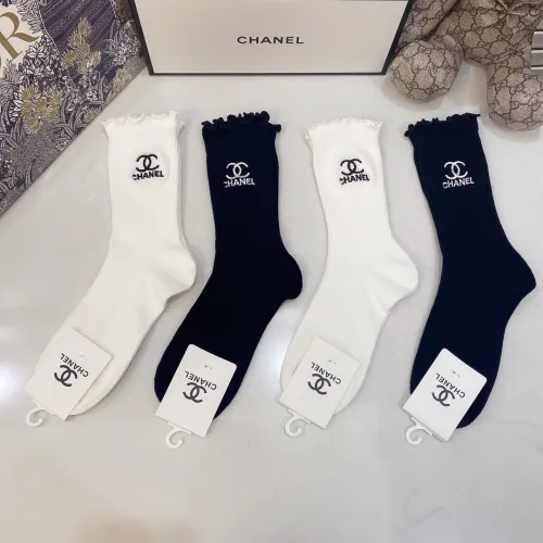 Chanel Socks 4 Pairs with Original Box Luxury Brand Breathable Chanel Sock