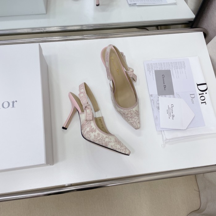 Dior Women Shoes Pumps Luxury Design Fashion Type High Heel Shoes for Wedding Style J'ADIOR SLINGBACK PUMP Cotton Embroidery with Micro Houndstooth Motif with Original Box