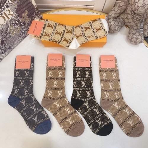 Louis Vuitton Socks 5 Pairs with Original Box Luxury Brand Breathable LV Sock