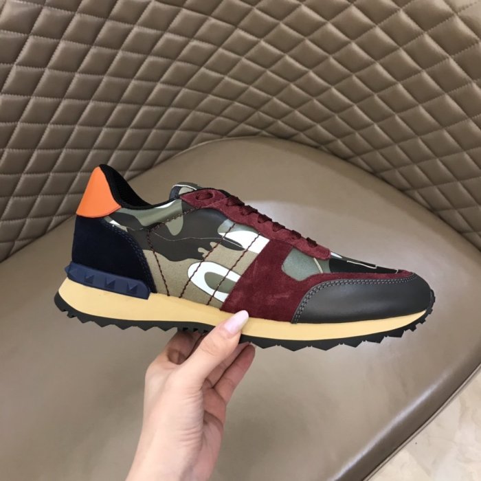 Valentino Men Shoes Fashion Design Luxury Brand ROCKRUNNER CAMOUFLAGE LAMINATED STUDDED SNEAKER with Original Box
