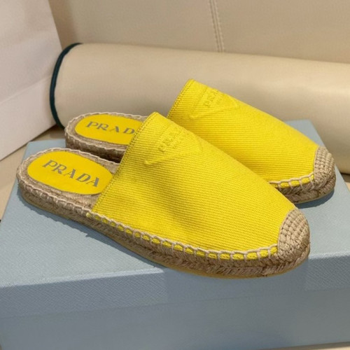 Prada Womens Shoes Casual Luxury Brand Breathable Hemp espadrilles Shoes Sandals Slippers with Original Box