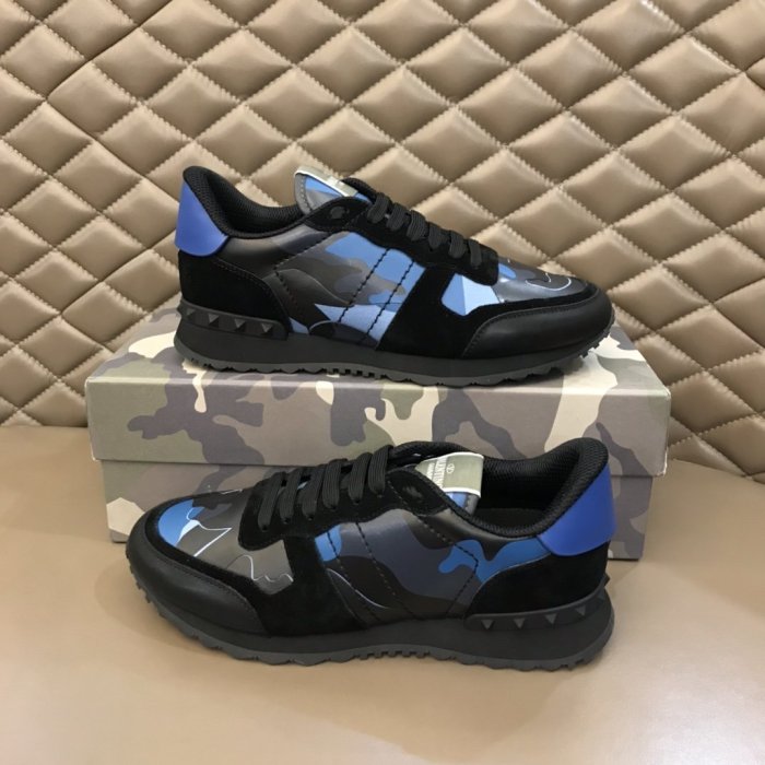 Valentino Men Shoes Fashion Design Luxury Brand ROCKRUNNER CAMOUFLAGE LAMINATED STUDDED SNEAKER with Original Box